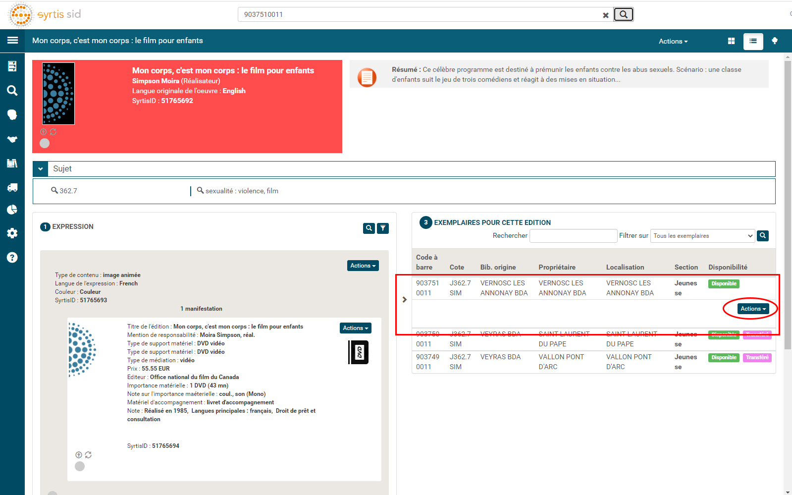 capture d'écran du logiciel Syrtis