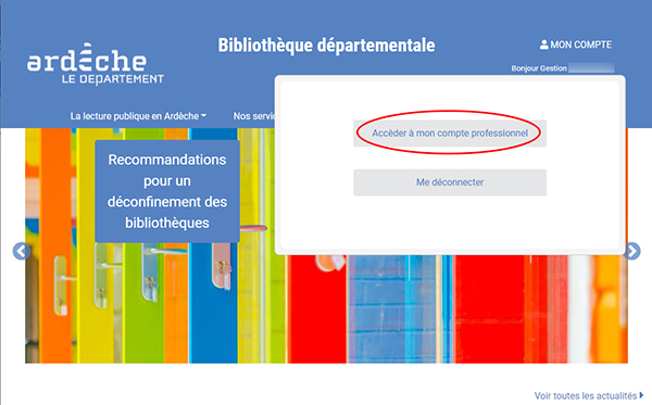 Copie d'écran pour connaitre l'emplacement de Mon espace professionnel