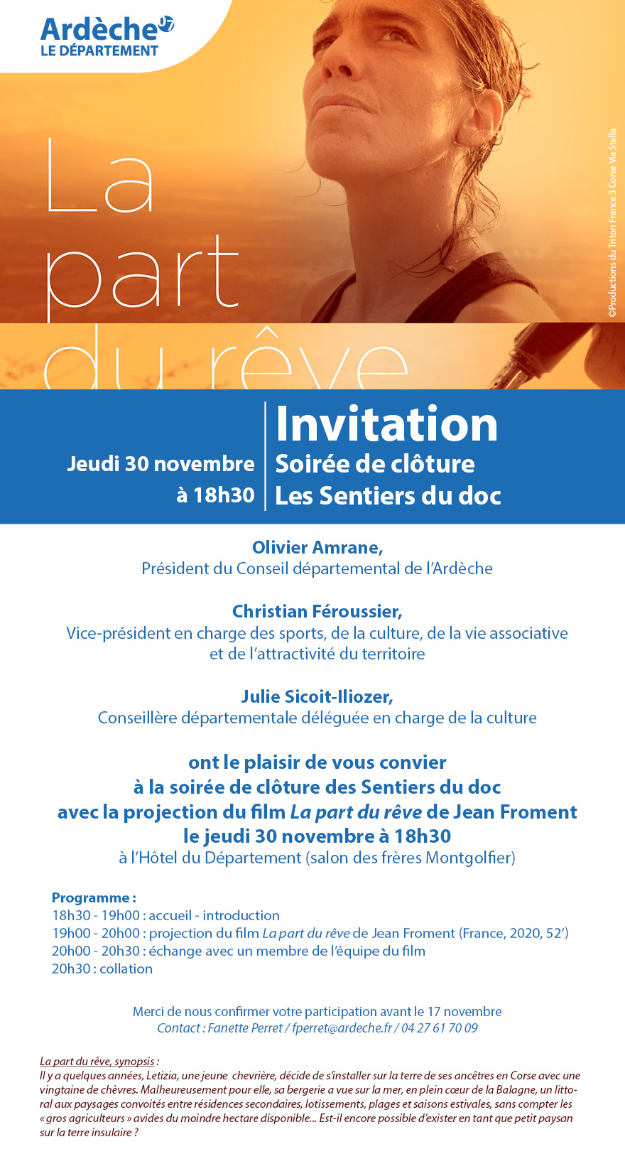 flyer présentant les informations relatives à la soirée de clôture