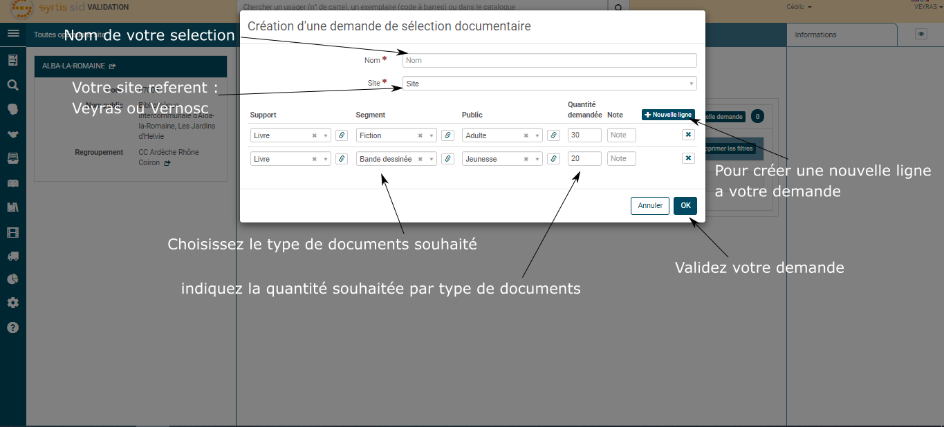 Copie d'écran pour connaitre l'emplacement pour faire une nouvelle demande