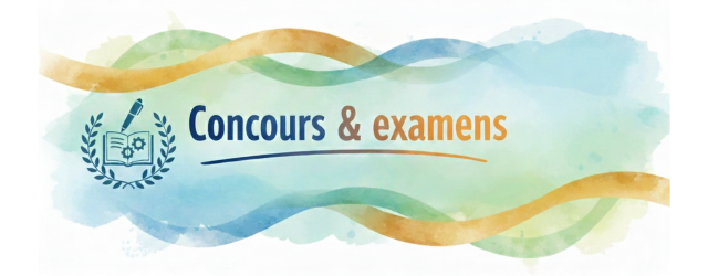 bannière vert bleue jaune avec la mention concours et examens